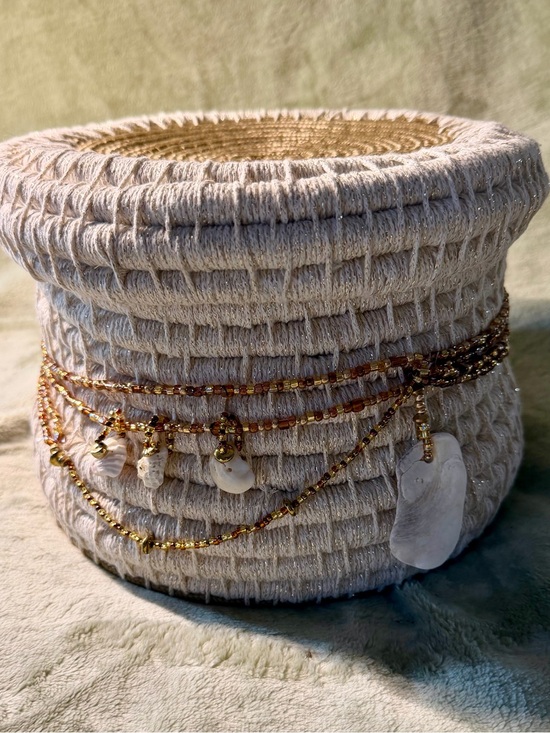 Handmade Other - Handmade Art Coiled Basket  with Lid and embellishments of beading and shells